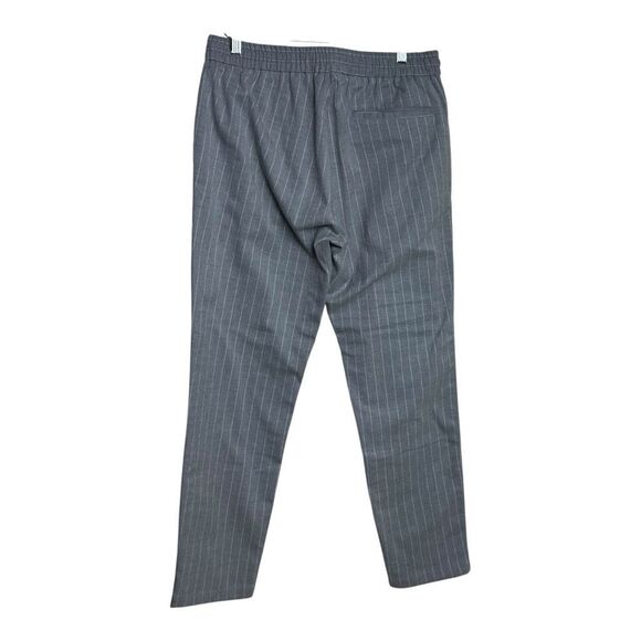 Grey and white striped straight-leg trousers with elasticated waist and drawstri - Picture 4 of 9